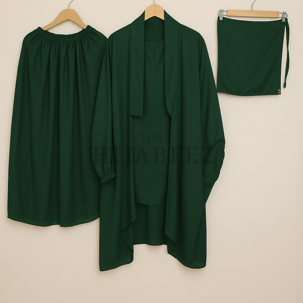 3 PIECE (NAQAB , JILBAB & SKIRT) - BOTTLE GREEN