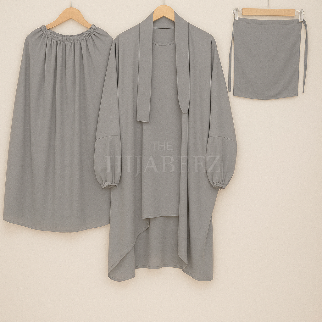 3 PIECE (NAQAB , JILBAB & SKIRT) - GREY