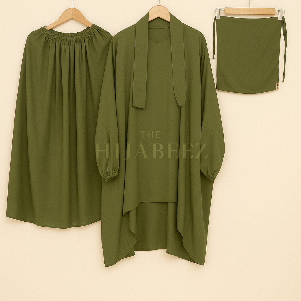 3 PIECE (NAQAB , JILBAB & SKIRT) - SEA GREEN/Olive