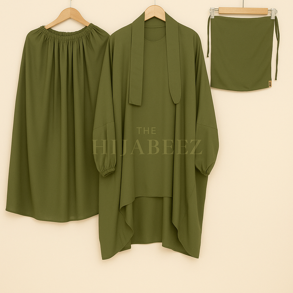 3 PIECE (NAQAB , JILBAB & SKIRT) - SEA GREEN/Olive