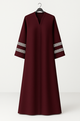 Lace Edit Front open Abaya - Mehroon