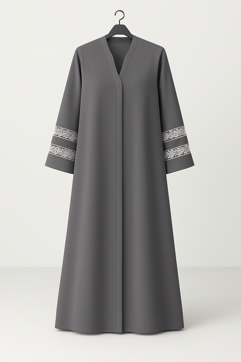 Lace Edit Front open Abaya - Dark Grey