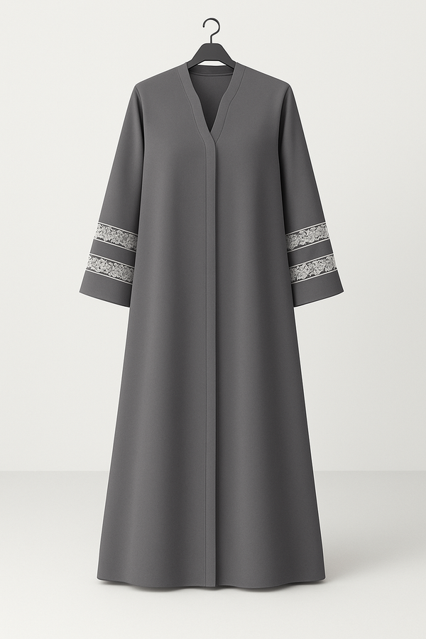 Lace Edit Front open Abaya - Dark Grey