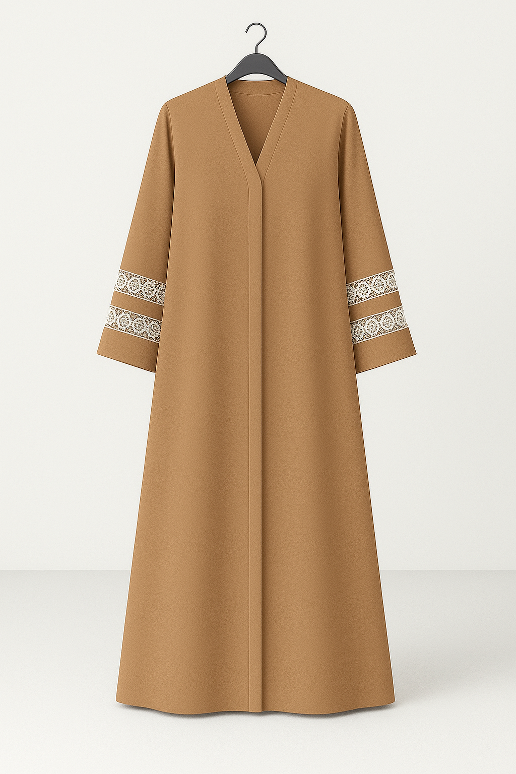 Lace Edit Front open Abaya - Camel
