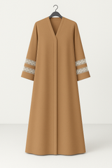 Lace Edit Front open Abaya - Camel