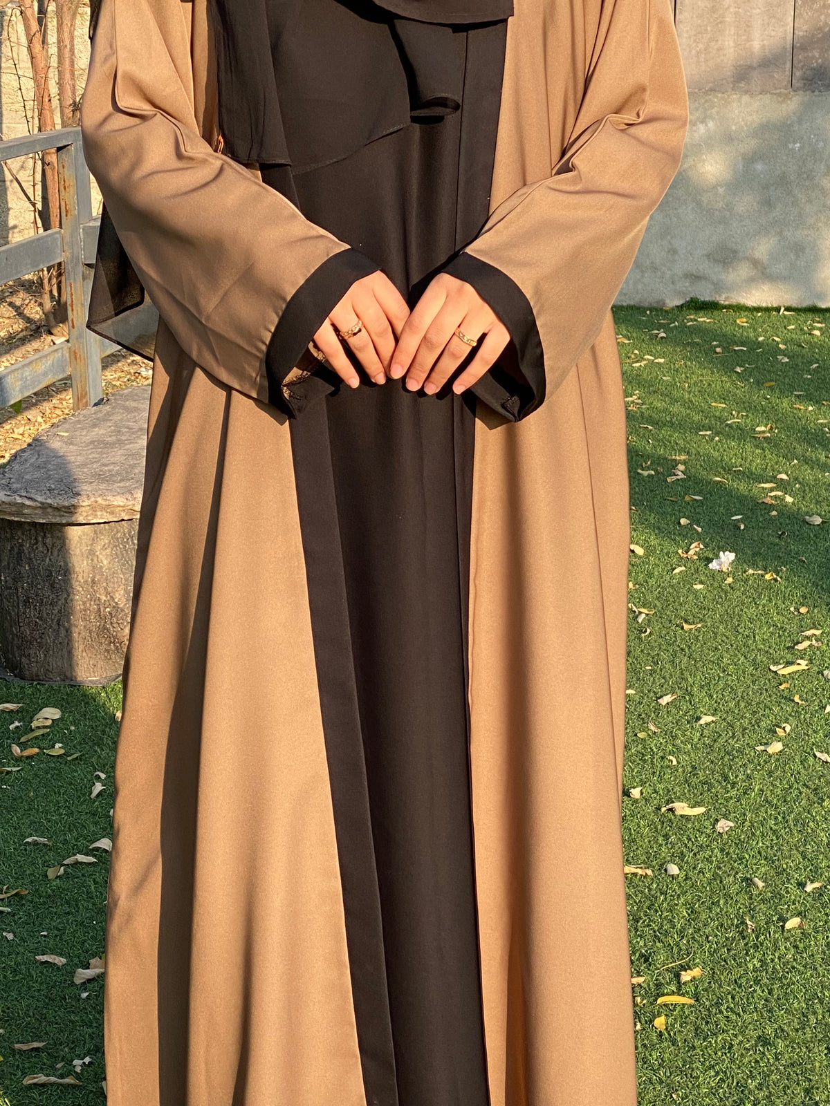 Dual Colour Plain Kimonoh Abayah -  DARK BROWN