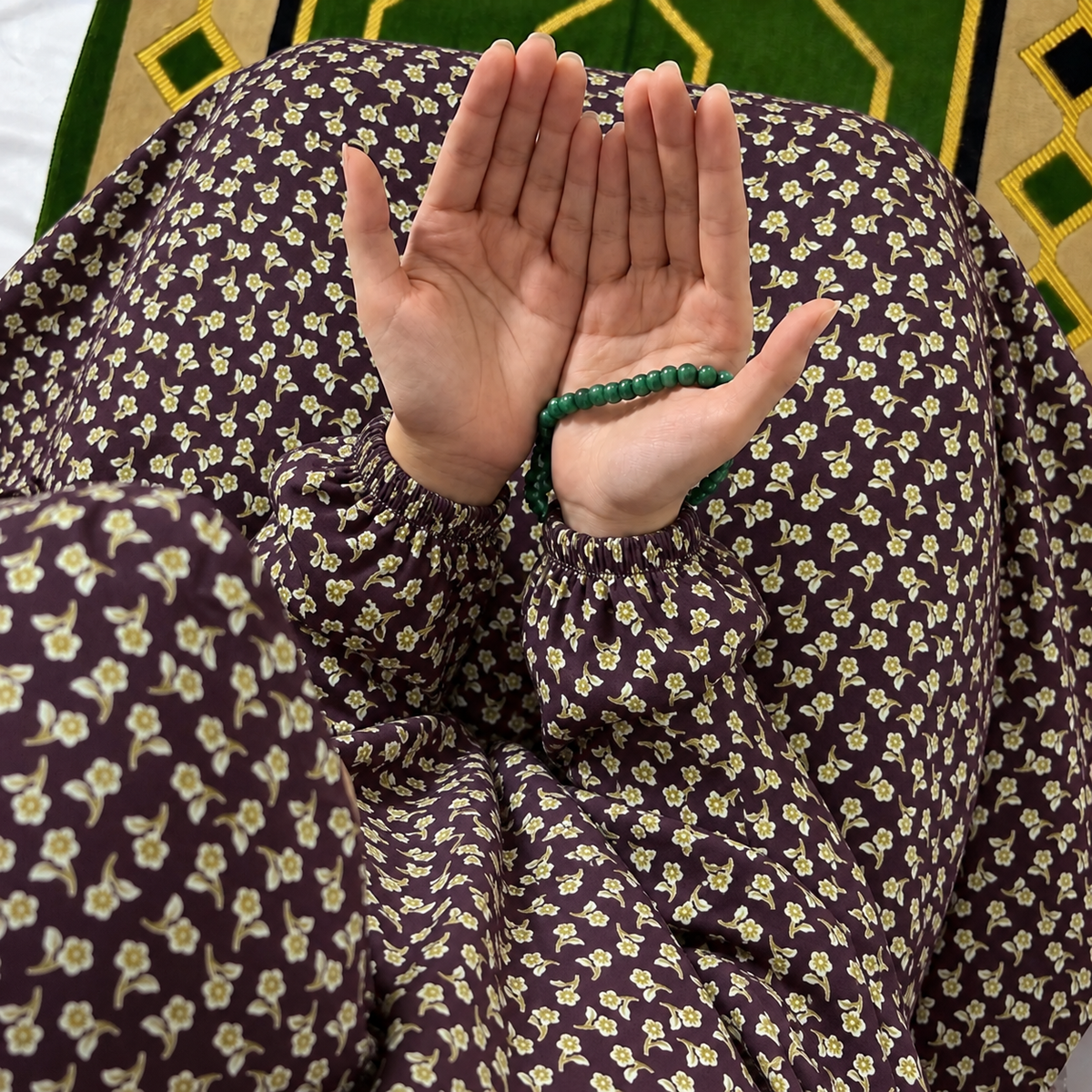 Printed Namaz Chadar with sleeves and Naqab- NC3456