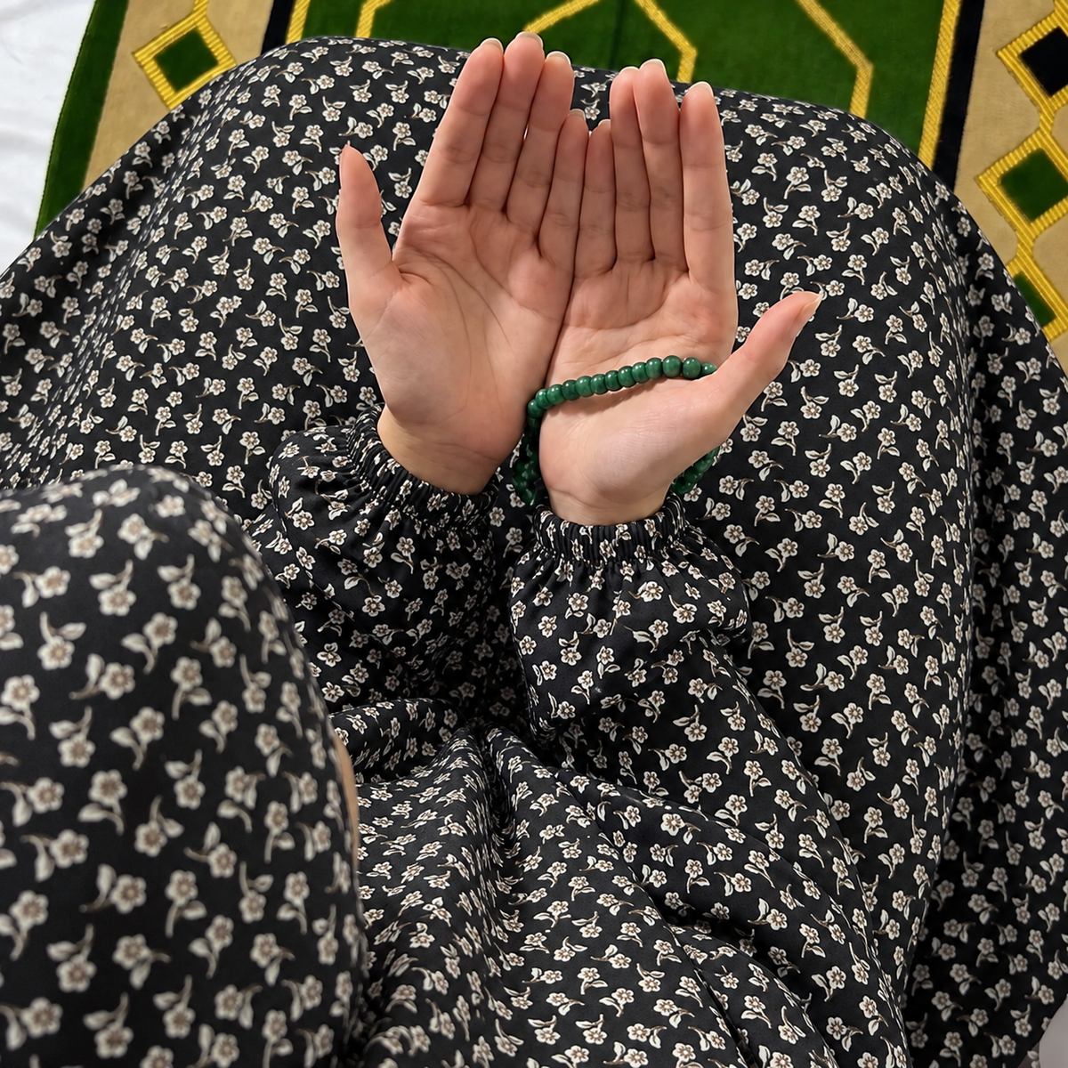 Printed Namaz Chadar with sleeves and Naqab- NC3457
