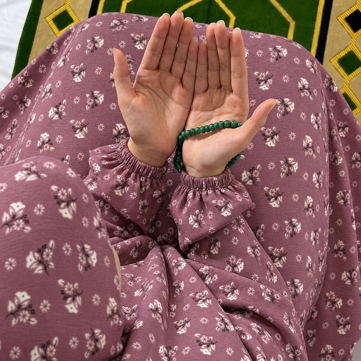 Printed Namaz Chadar with sleeves and Naqab- NC3465