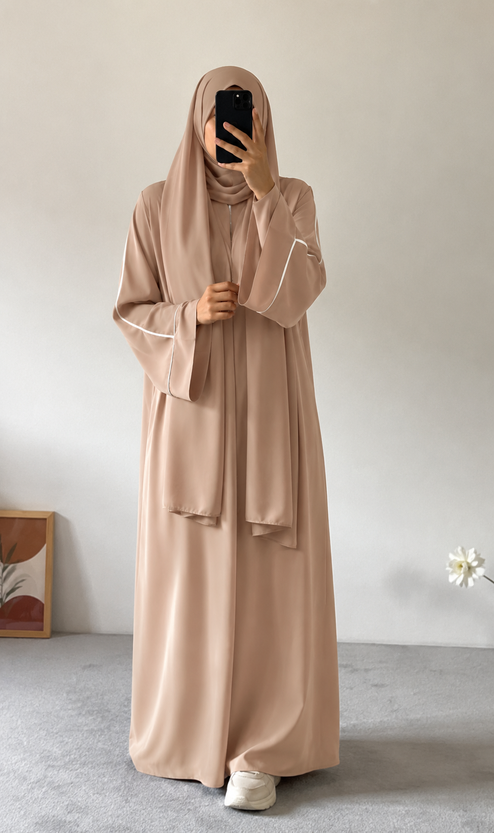 PLAIN ABAYA WITH WHITE LINEA - SKIN
