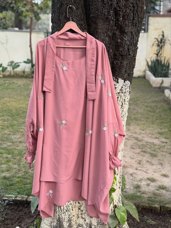 EMBROIDERED 3 PIECE (NAQAB , JILBAB & TROUSER) - T-Pink