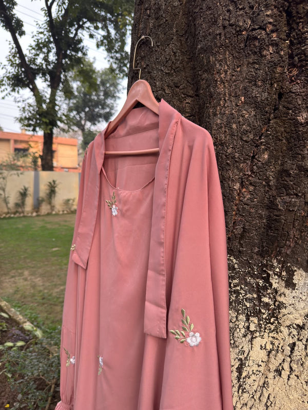 EMBROIDERED 3 PIECE (NAQAB , JILBAB & TROUSER) - T-Pink