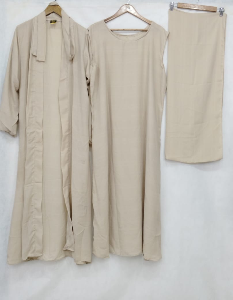 (4 piece)Inner Gown Abaya with scarf and belt -Skin