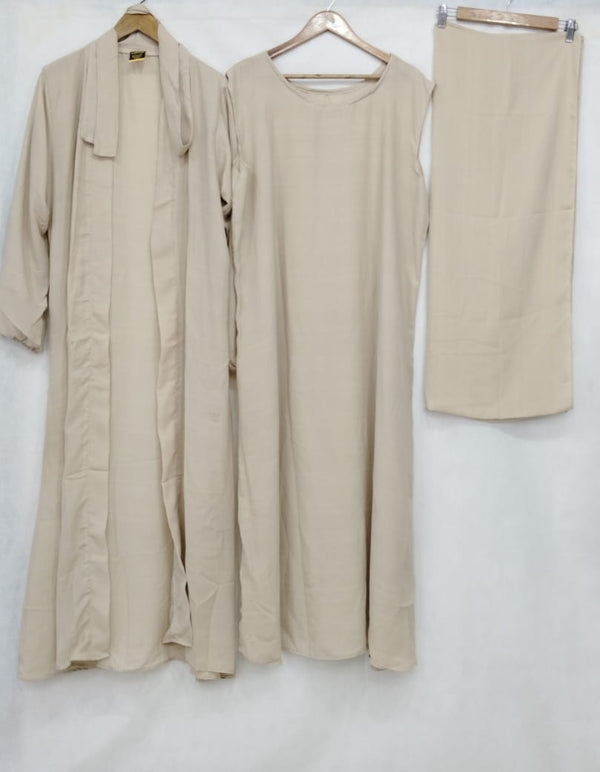 (4 piece)Inner Gown Abaya with scarf and belt -Skin