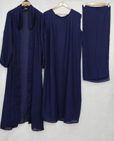 (4 piece)Inner Gown Abaya with scarf and belt -Navy blue