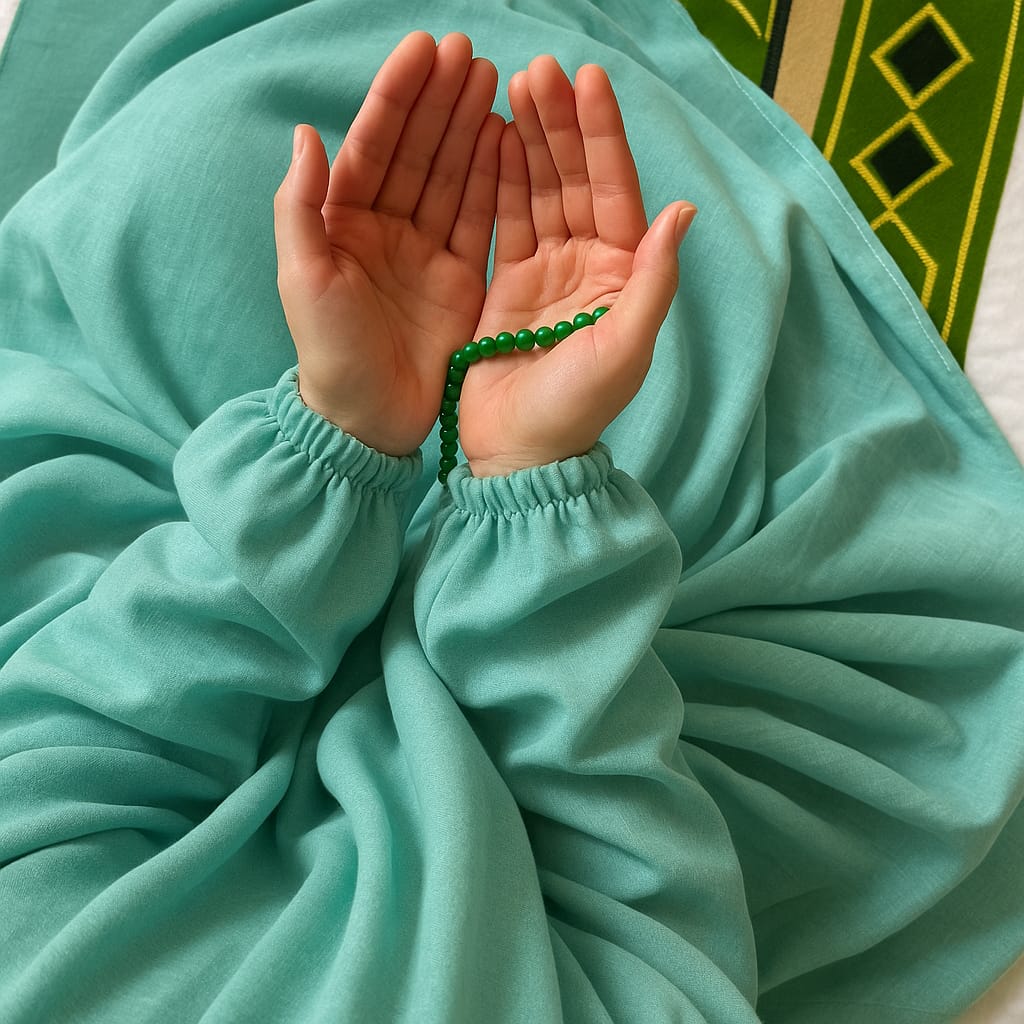 PLAIN Namaz Chadar with sleeves and Naqab-GREEN