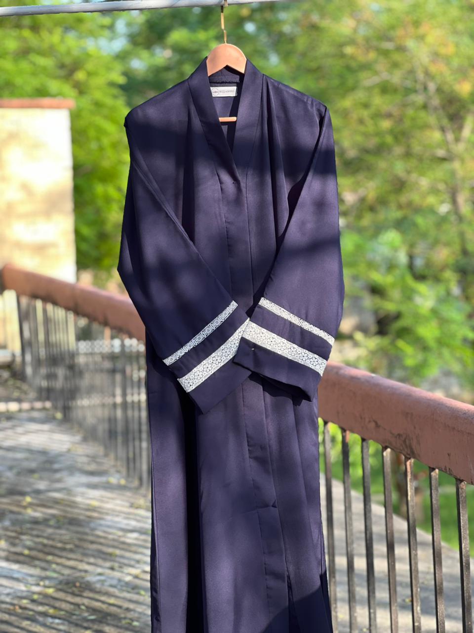 Lace Edit Front open Abaya - Navy Blue