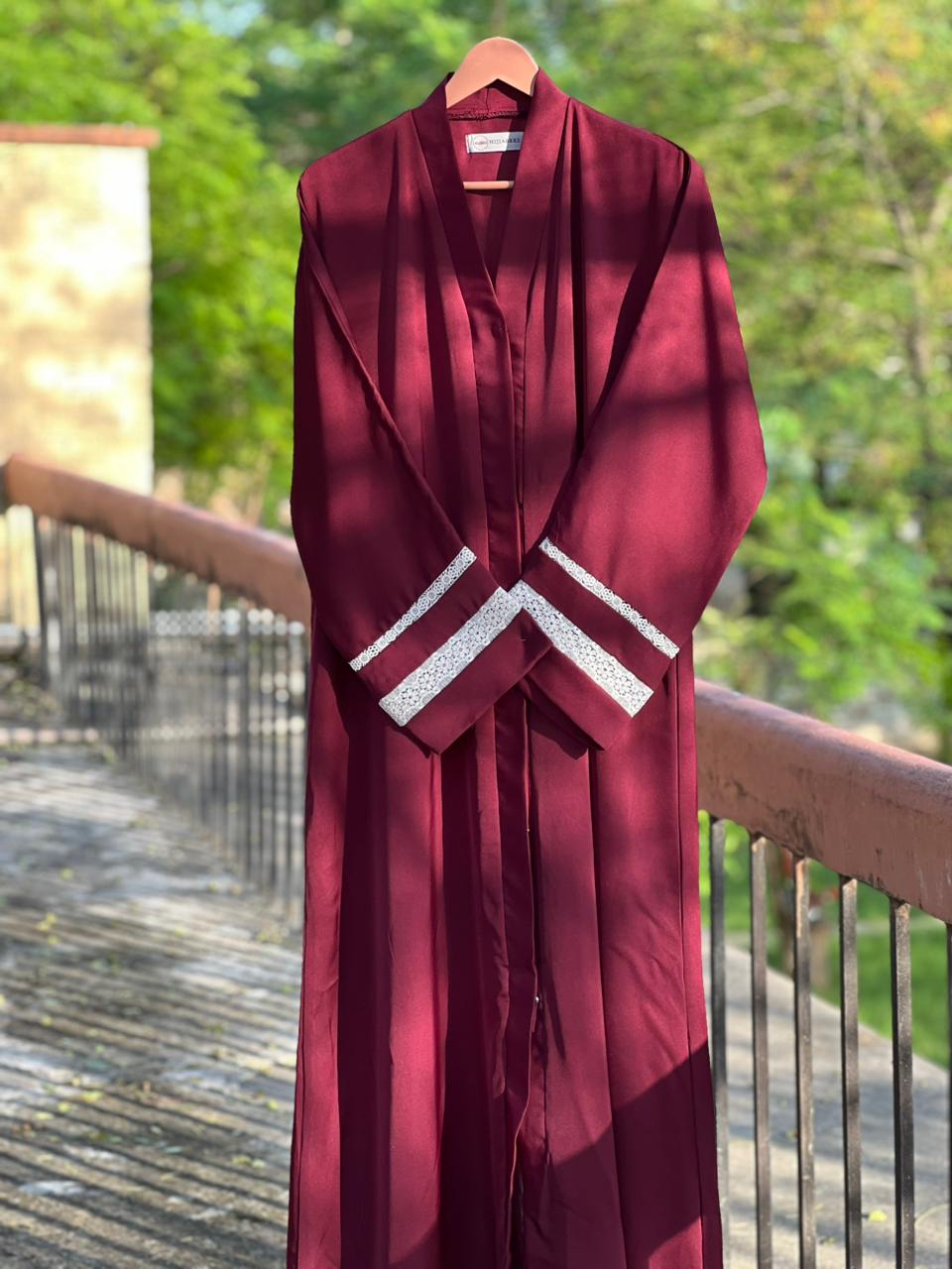Lace Edit Front open Abaya - Mehroon