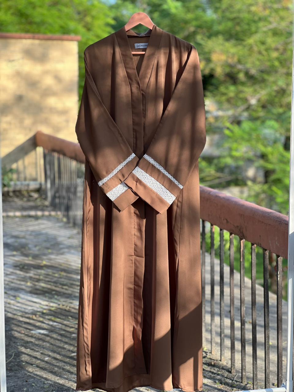 Lace Edit Front open Abaya - Camel