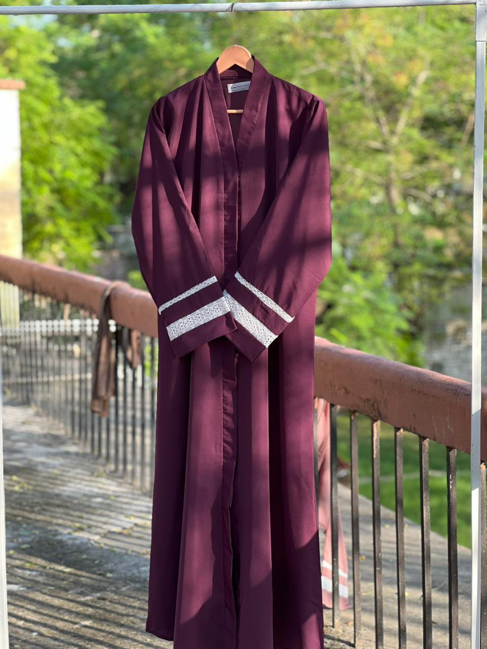 Lace Edit Front open Abaya - Mehroon