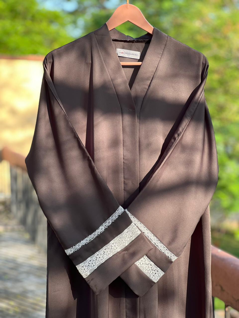 Lace Edit Front open Abaya - Brown