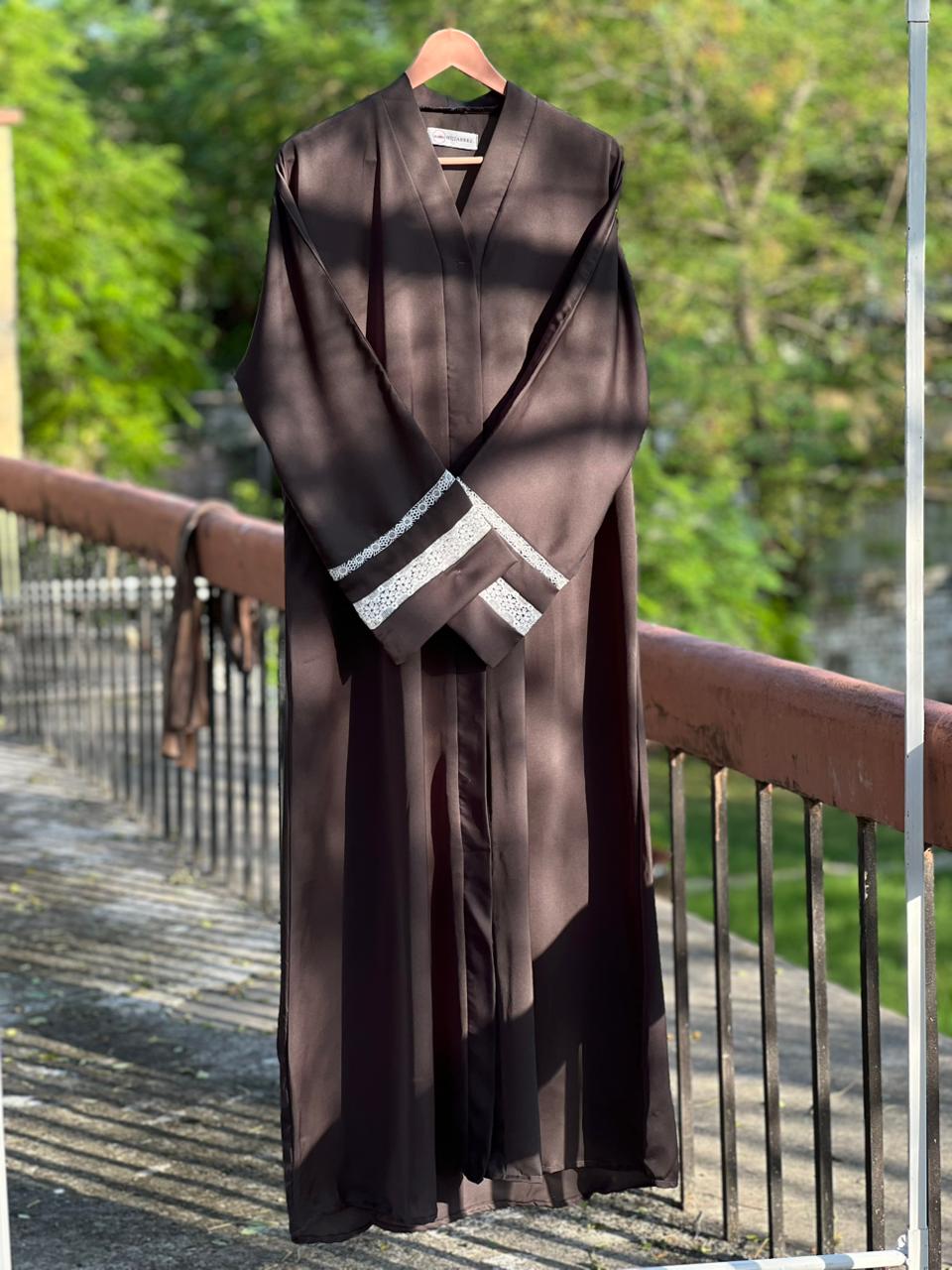 Lace Edit Front open Abaya - Brown
