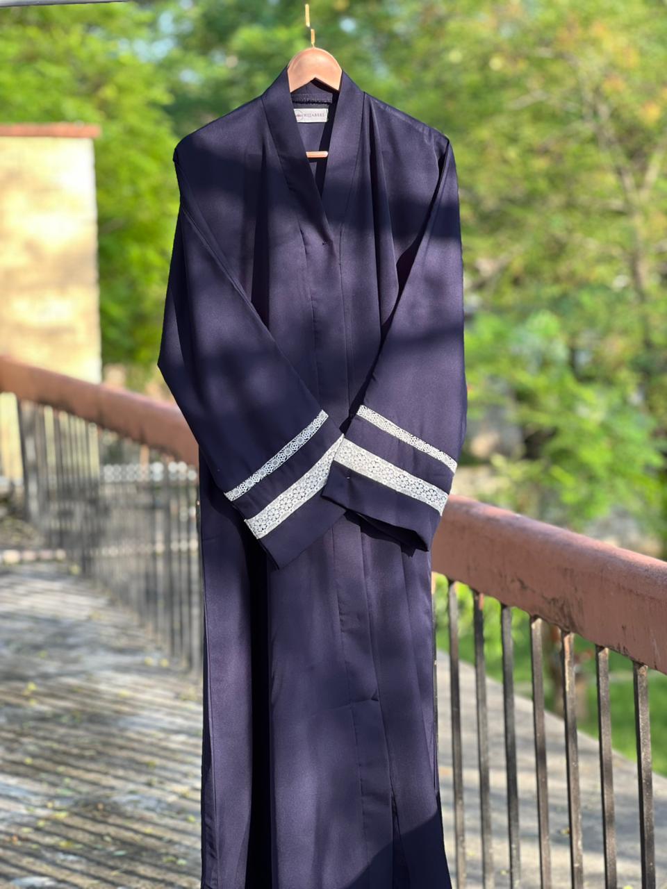 Lace Edit Front open Abaya - Navy Blue