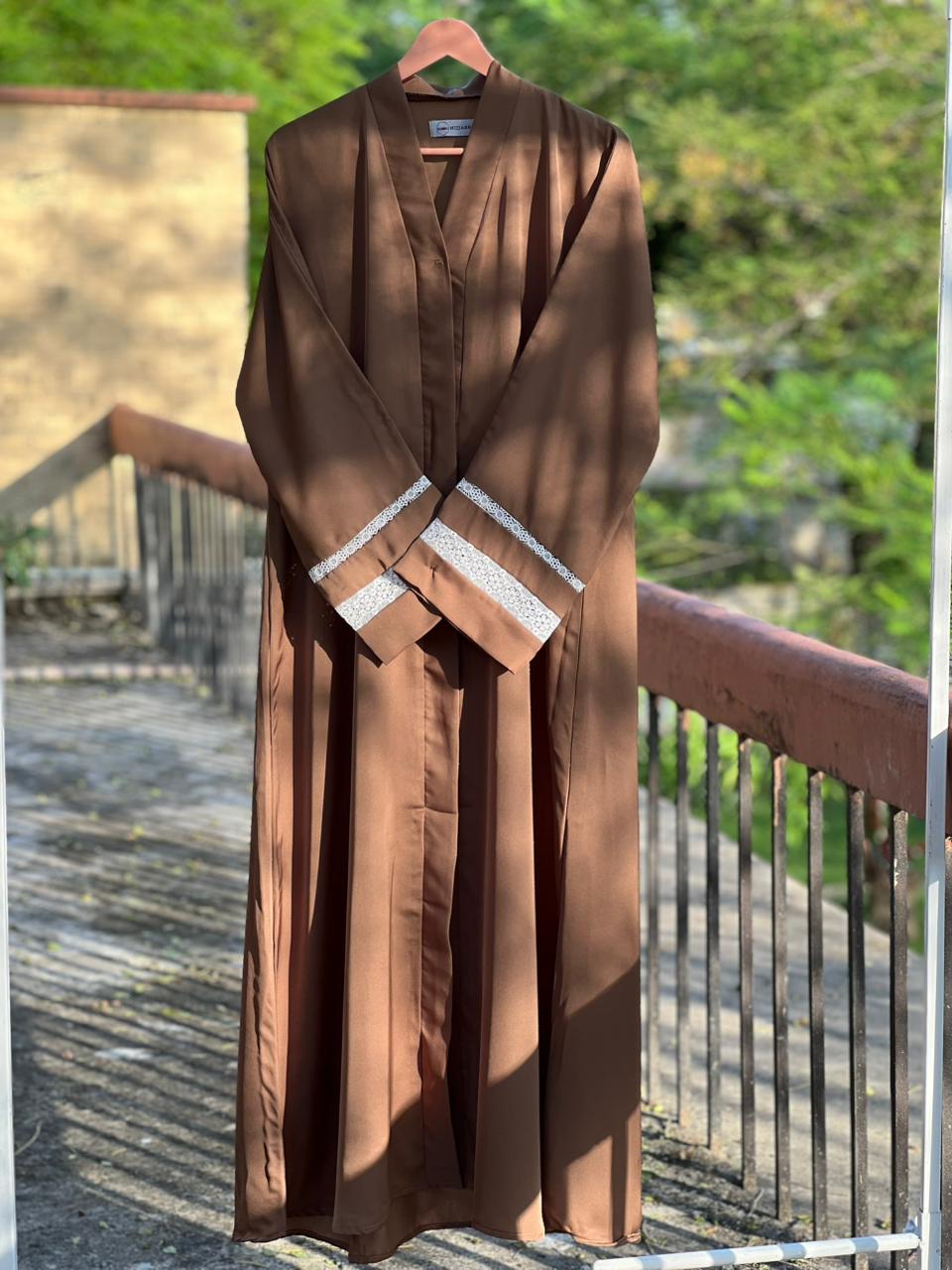 Lace Edit Front open Abaya - Camel