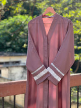 Lace Edit Front open Abaya - Tpink