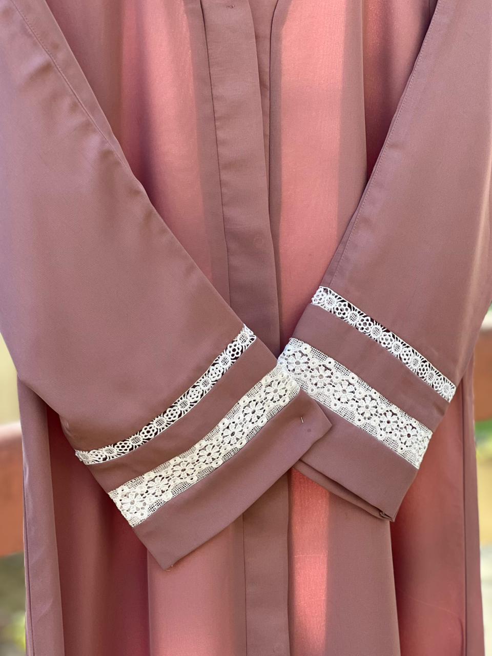 Lace Edit Front open Abaya - Tpink
