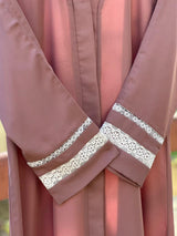 Lace Edit Front open Abaya - Tpink