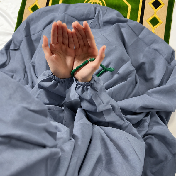 PLAIN Namaz Chadar with sleeves and Naqab- BLUEISH GREY