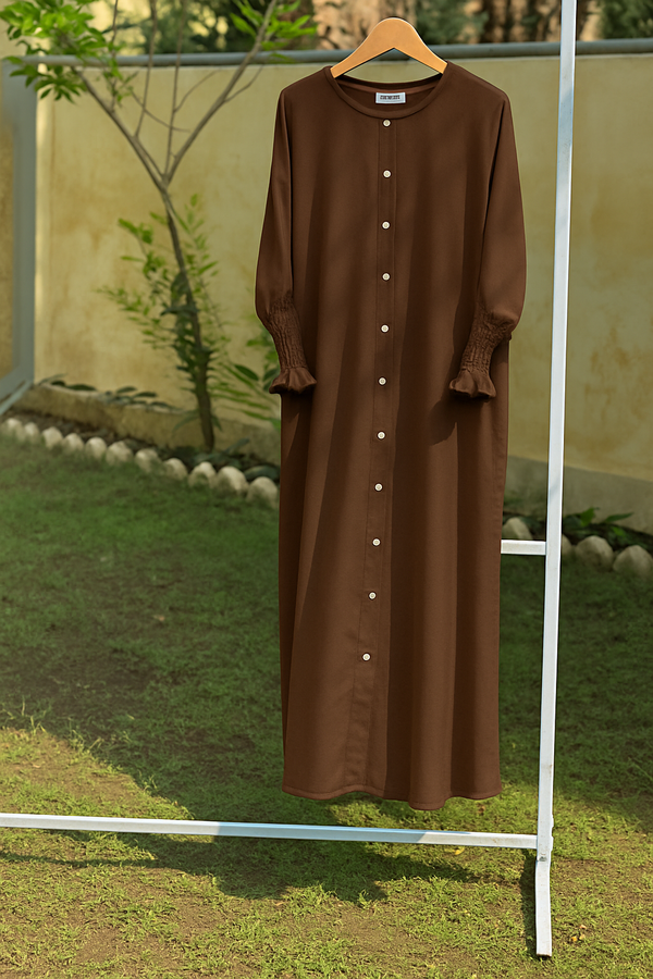 Rifle – Brown (The effortless Button-Down Abayah 🌸)