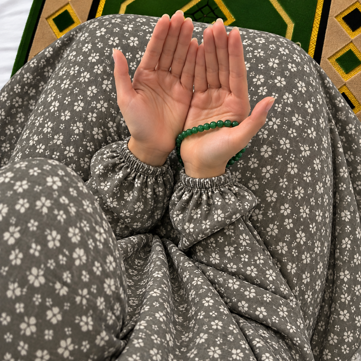 Printed Namaz Chadar with sleeves and Naqab- NC3434