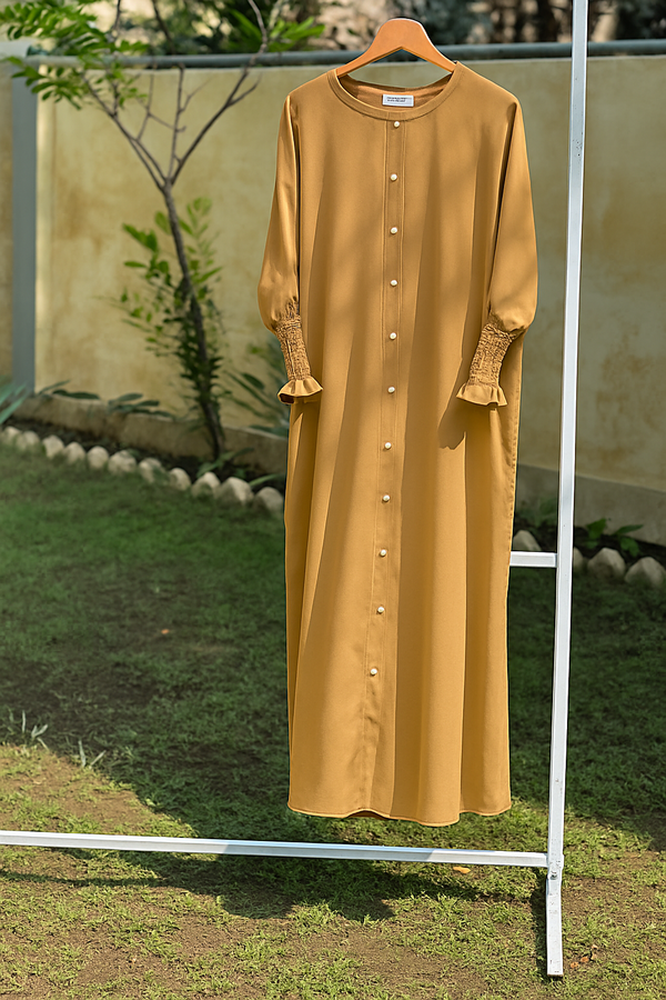 Rifle – Camel (The effortless Button-Down Abayah 🌸)