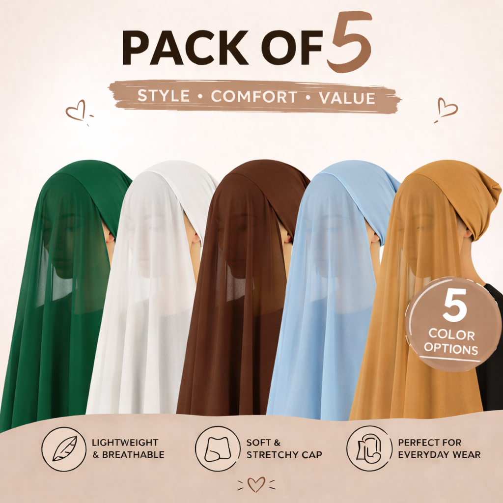 Instant Hijab with Stitched Cap - PACK OF 5