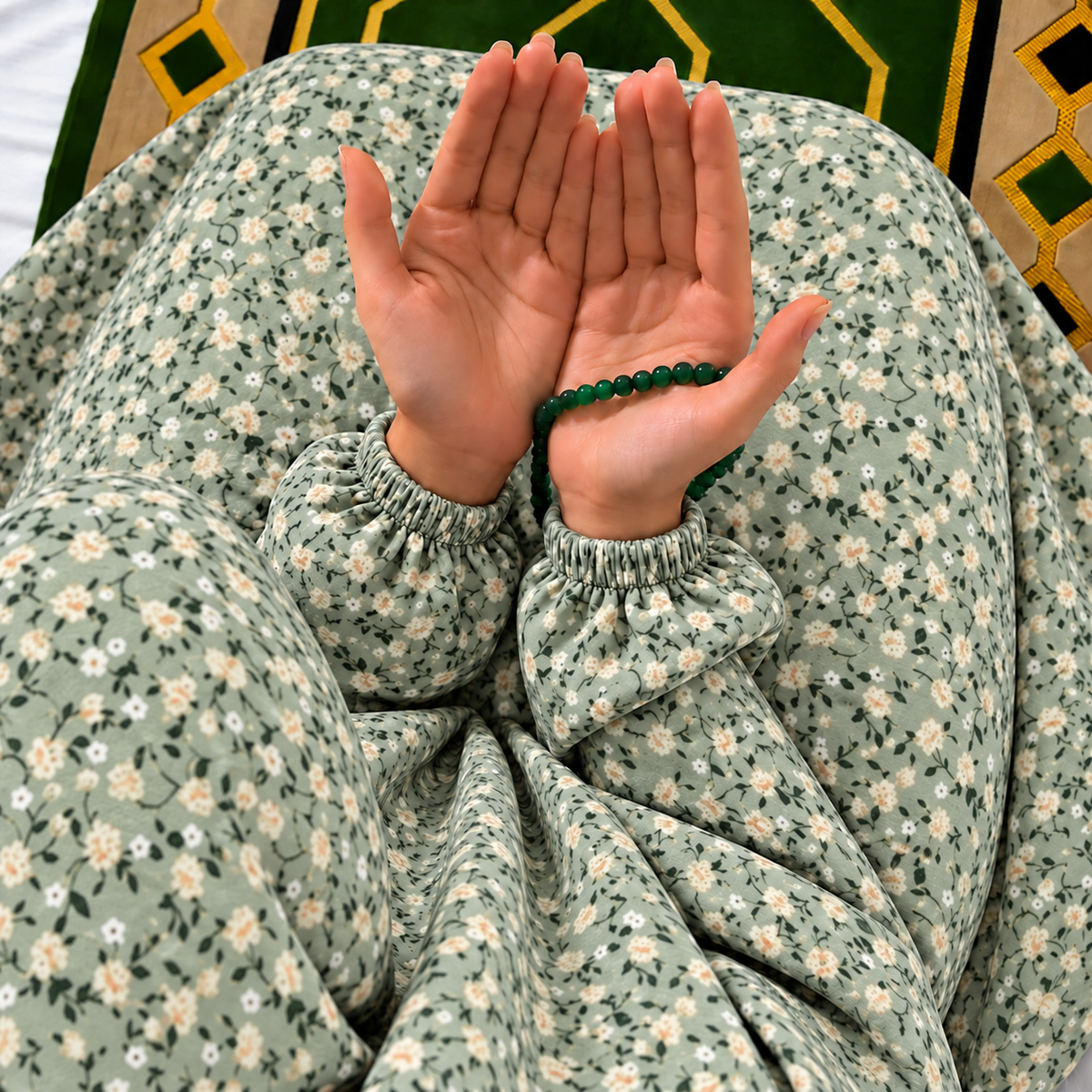 Printed Namaz Chadar with sleeves and Naqab- NC3438