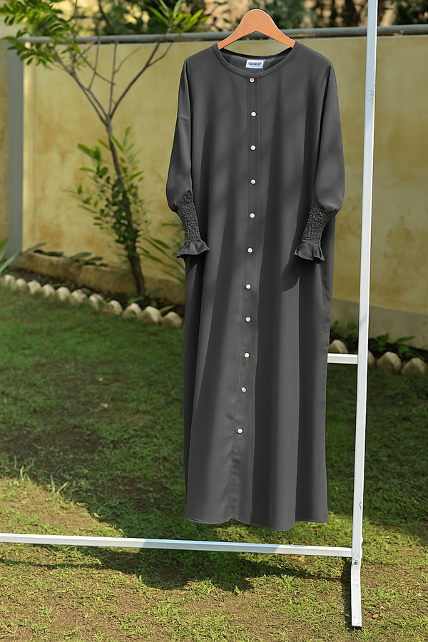Rifle – Dark Grey (The effortless Button-Down Abayah 🌸)