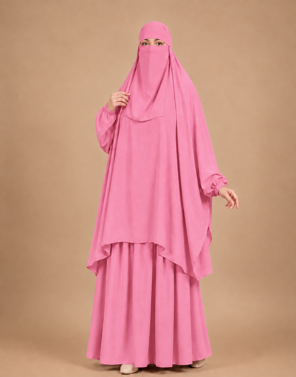 3 PIECE (NAQAB , JILBAB & SKIRT) - T-Pink