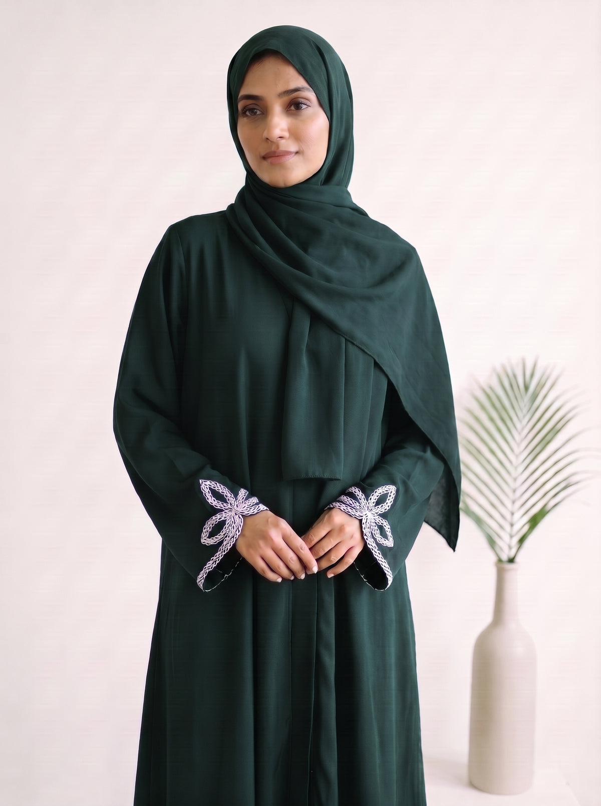 Leaf Cutwork Abayah - Timber Green