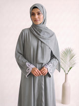 Leaf Cutwork Abayah - Smoky Grey