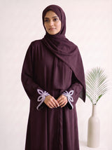 Leaf Cutwork Abayah - Dark Plum