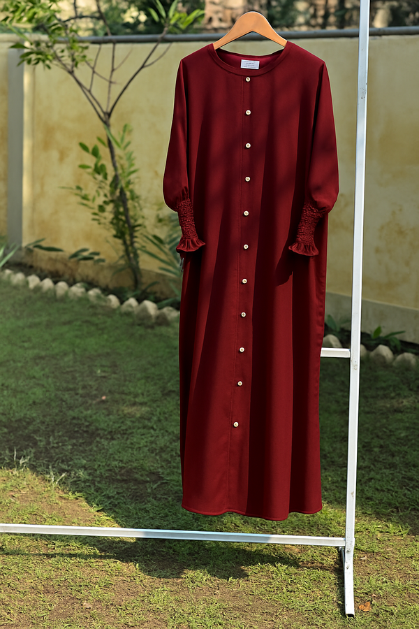 Rifle – Mehroon (The effortless Button-Down Abayah 🌸)