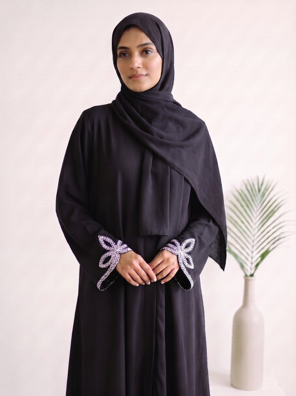 Leaf Cutwork Abayah - Neutral Purple