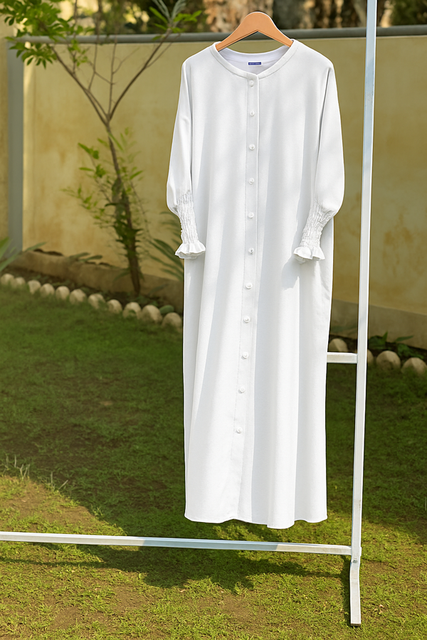 Rifle – White (The effortless Button-Down Abayah 🌸)