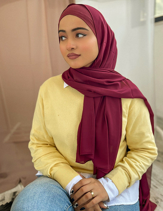 Georgette Hijab with Stitched Cap